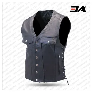 Long Leather Biker Vest for Men