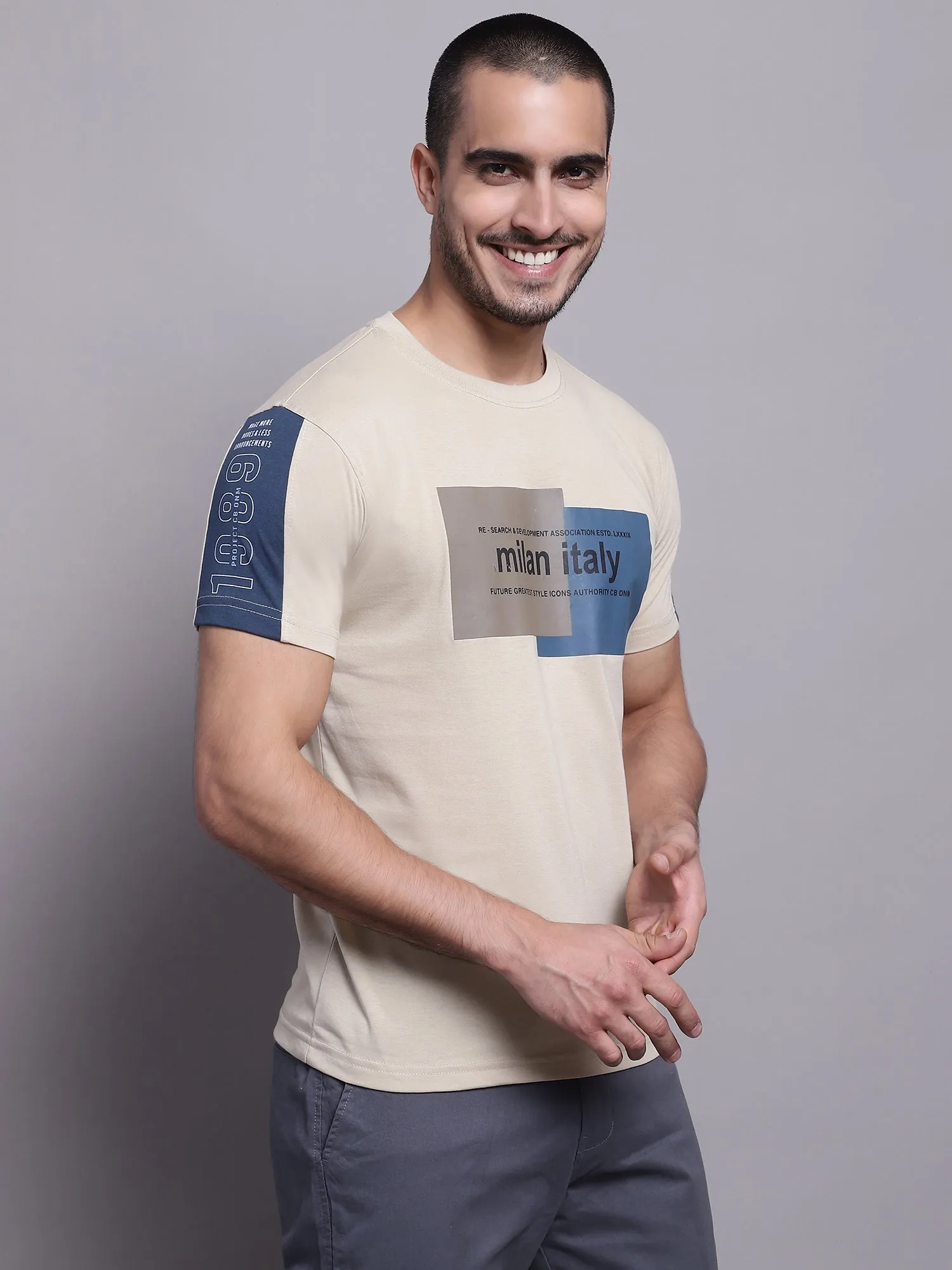 Men Beige Casual T-Shirt