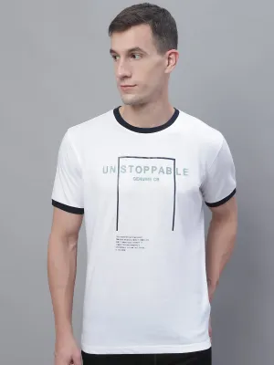 Men White Round Neck T-Shirt