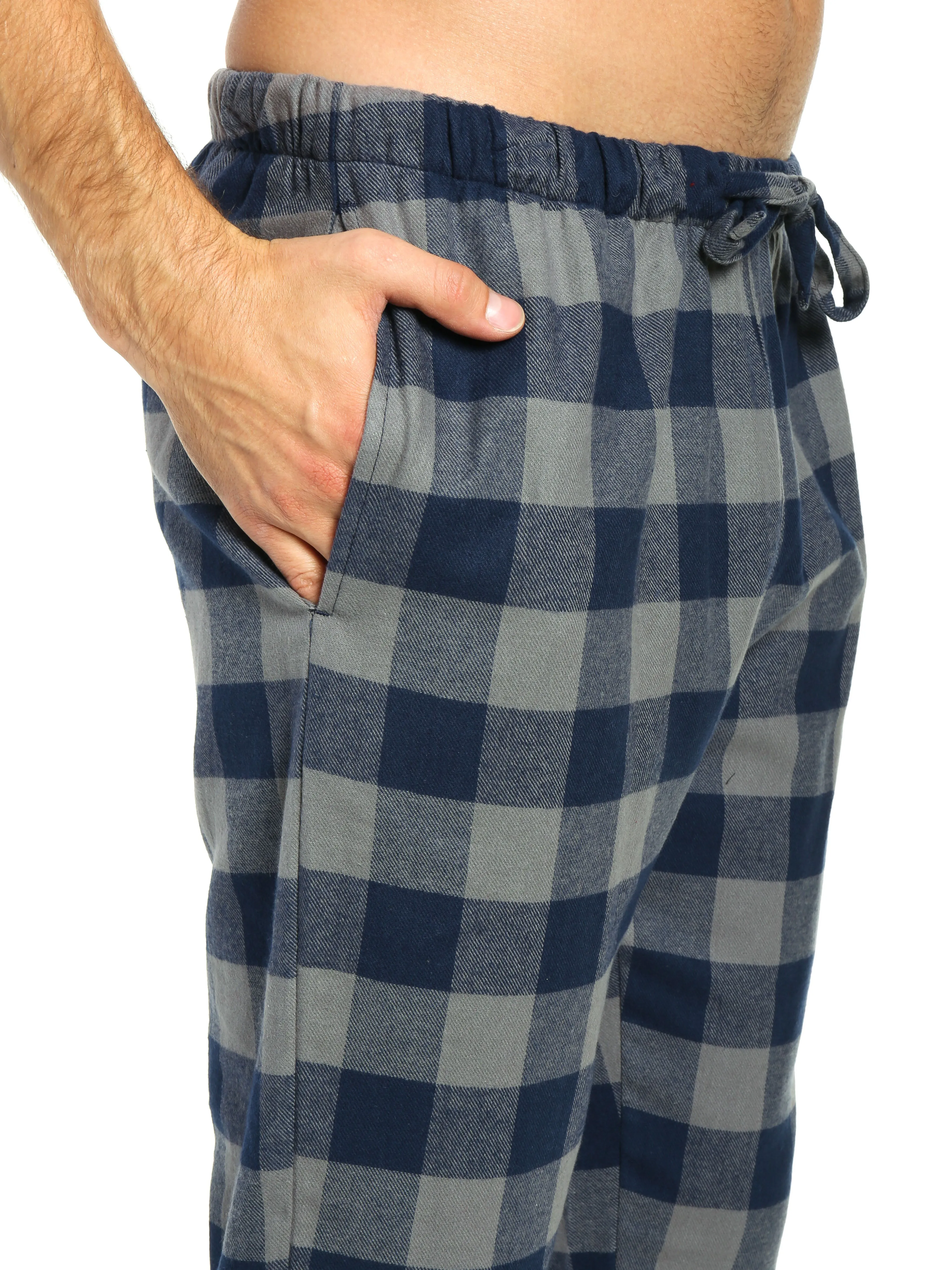 Mens 100% Cotton Flannel Jogger Lounge Pants - Gingham Checks - Charcoal-Navy