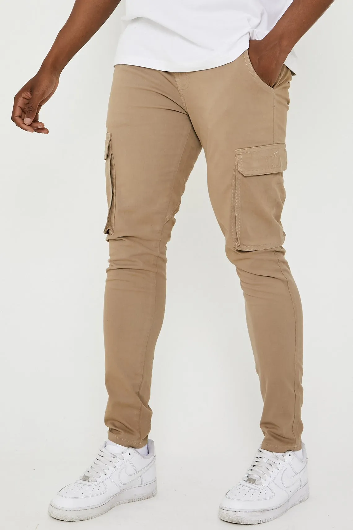 Milton Tapered Cargo Cotton Pants - Beige