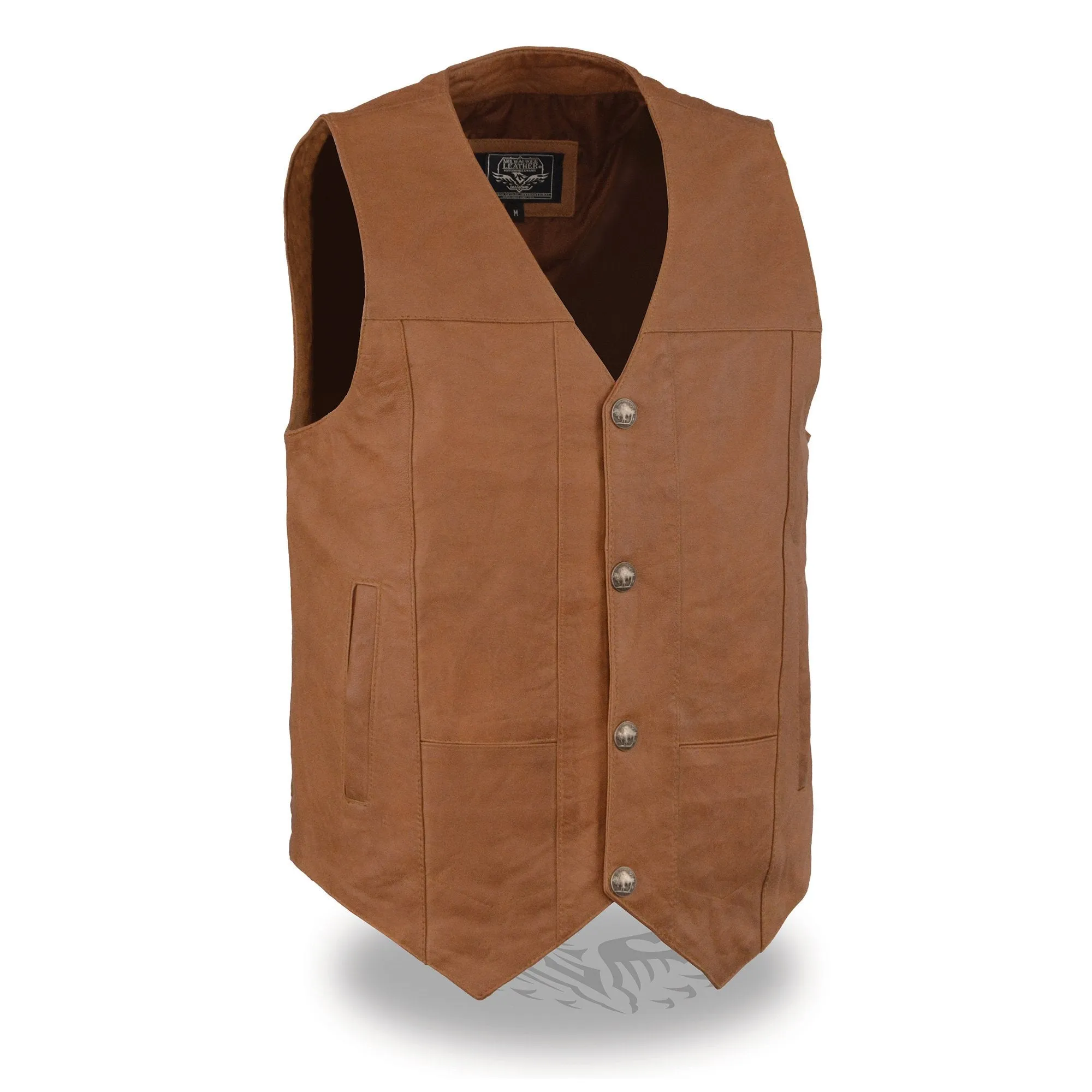 Milwaukee Leather LKM3702 Men's Saddle Leather Classic V-Neck Western Style Motorcycle Rider Vest w/ Buffalo Snaps