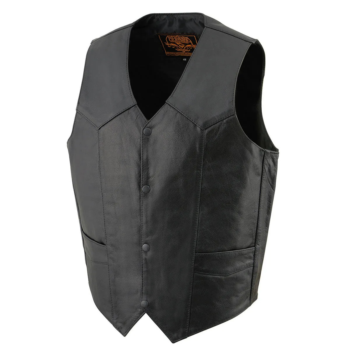 Milwaukee Leather SH131078 Men's Black Leather Classic V-Neck Motorcycle Leather Vest