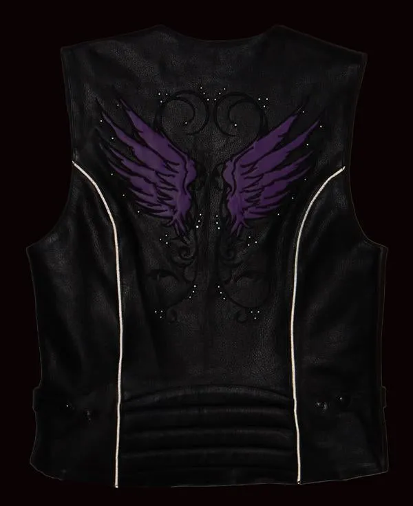 Milwaukee Leather XS1293 Ladies ‘Winged’ Black and Pink Studded Leather Vest