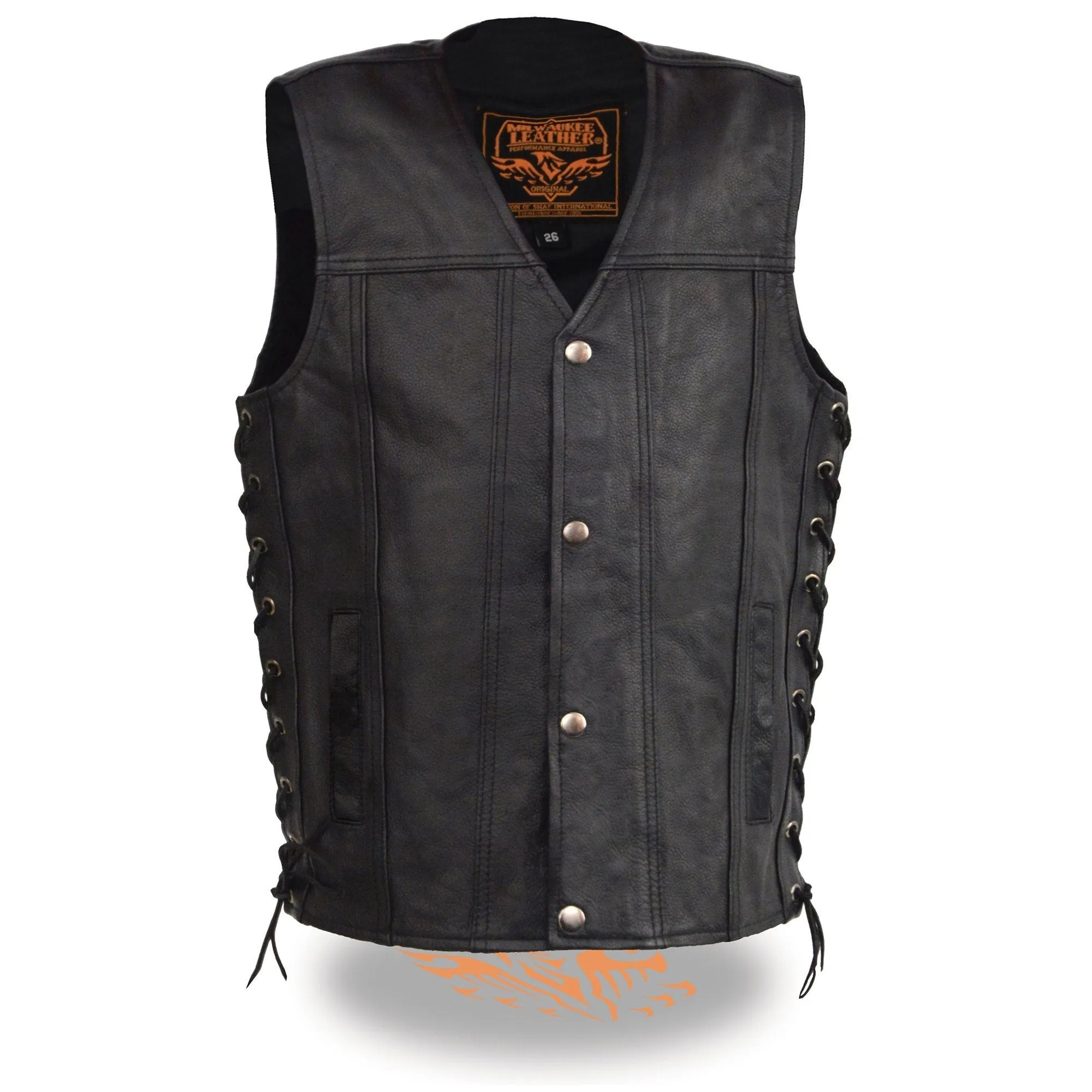 Milwaukee Leather Youth Size Black Leather Biker Style Vest with Snap Front and Side Laces LKY3870