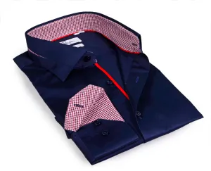 Navy Boy's long sleeve shirt with contrast details inside the collar, cuff and the placket.