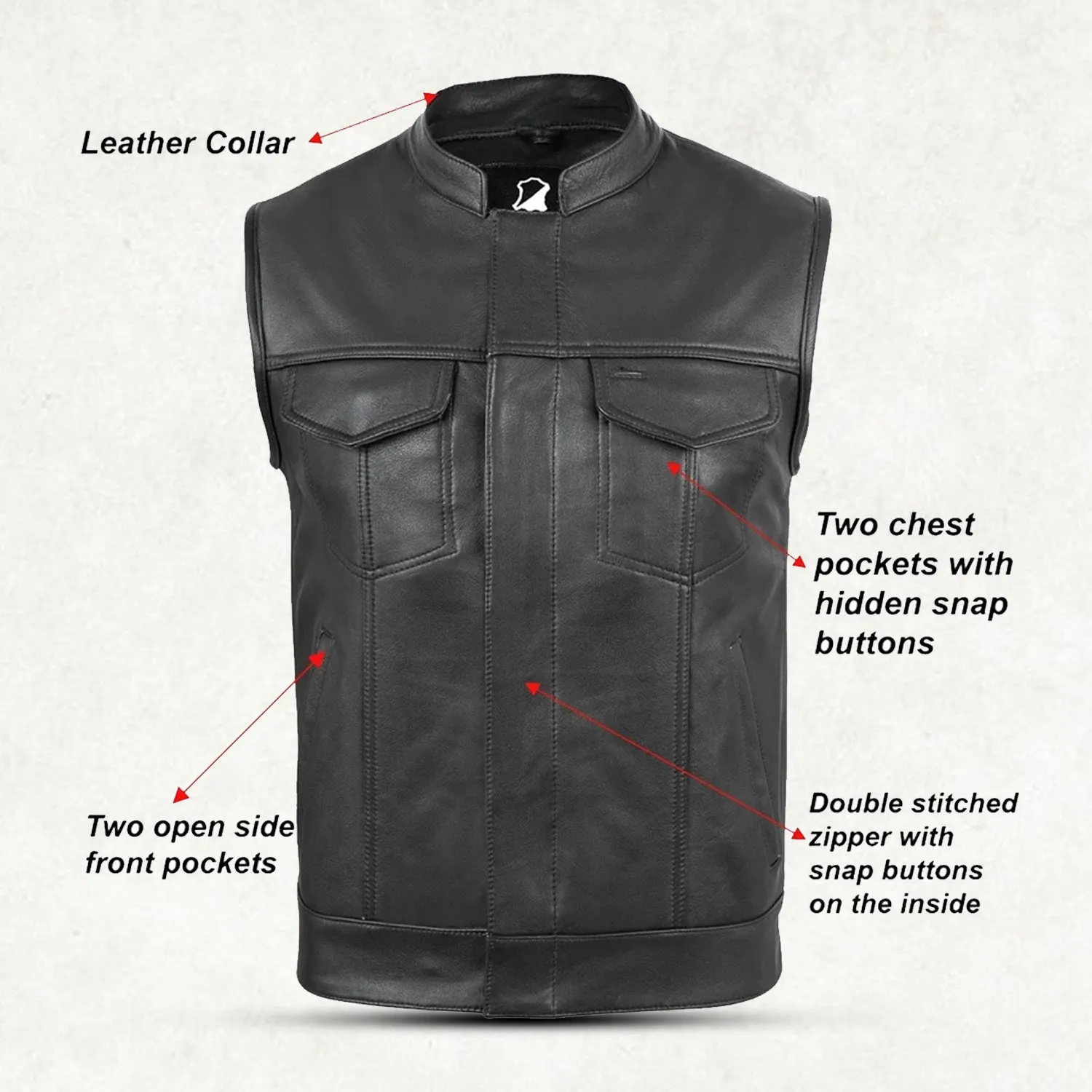 New Motorcycle Motorbike SOA Style Cut Off Vest With Chrome Leather Biker