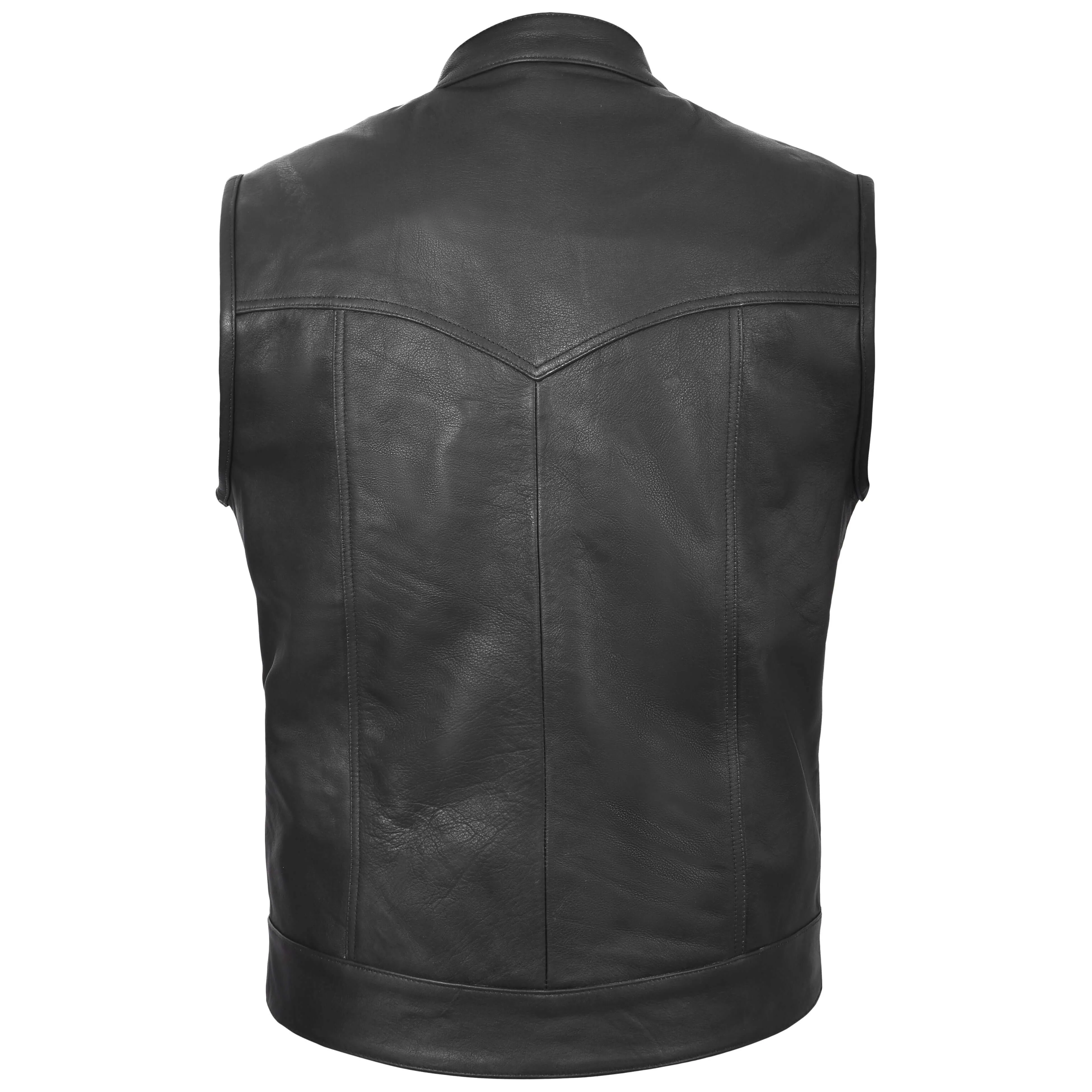 New Motorcycle Motorbike SOA Style Cut Off Vest With Chrome Leather Biker