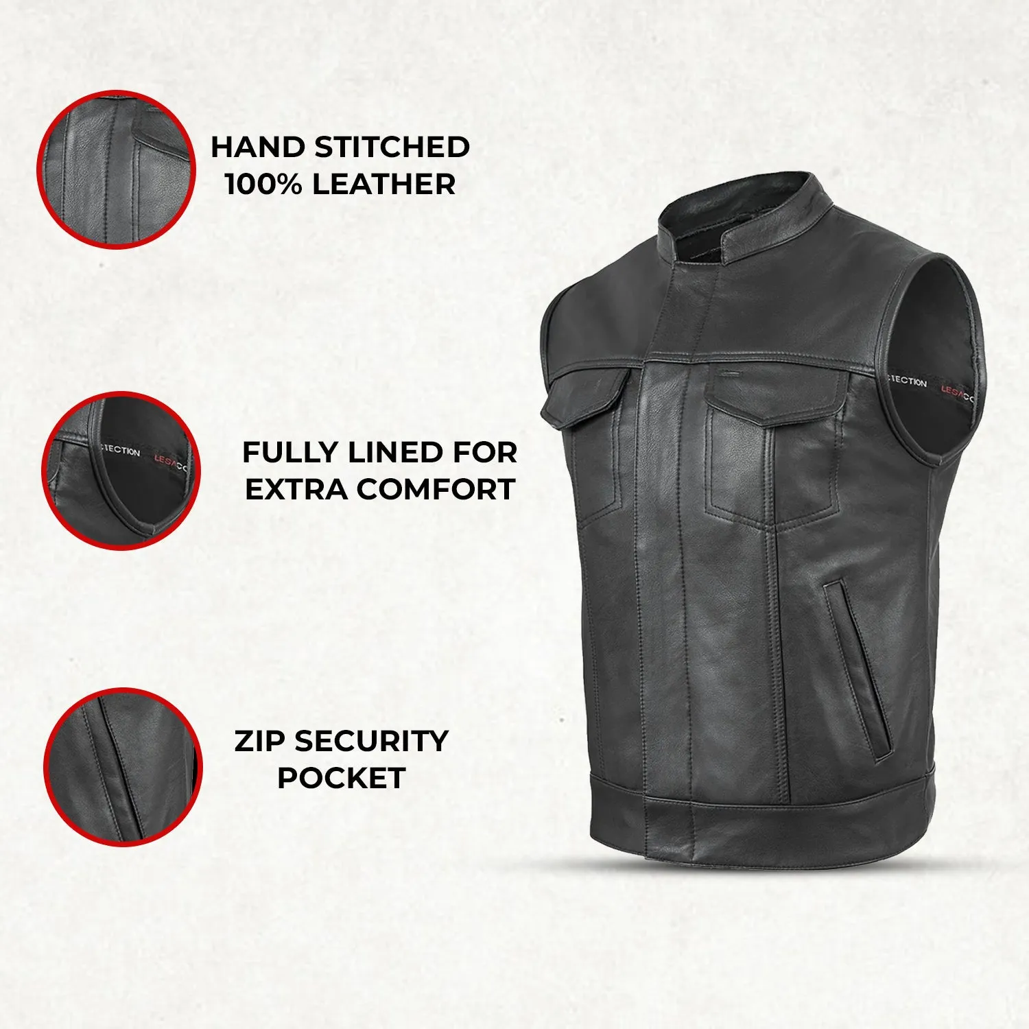 New Motorcycle Motorbike SOA Style Cut Off Vest With Chrome Leather Biker