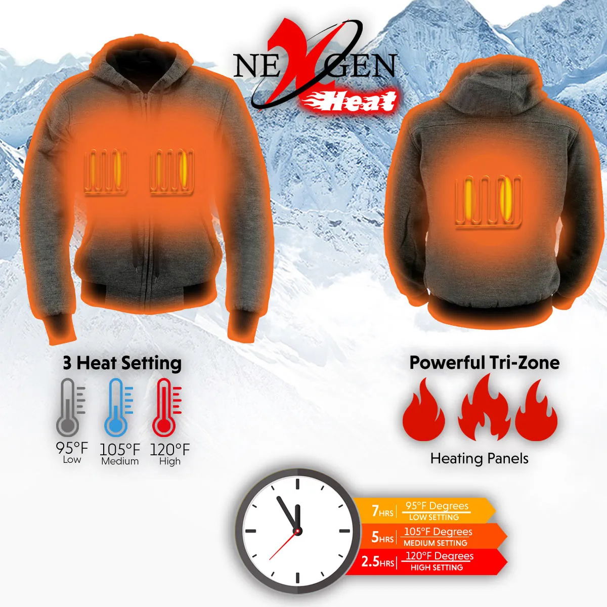 Nexgen Heat MPL2713SET Women Grey 'Heated' Front Zipper Fiery Hoodie