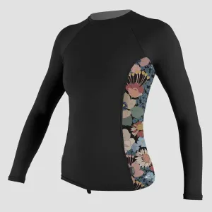 O'Neill Womens Side Print Long Sleeve Rash Guard  - Black/Twiggy