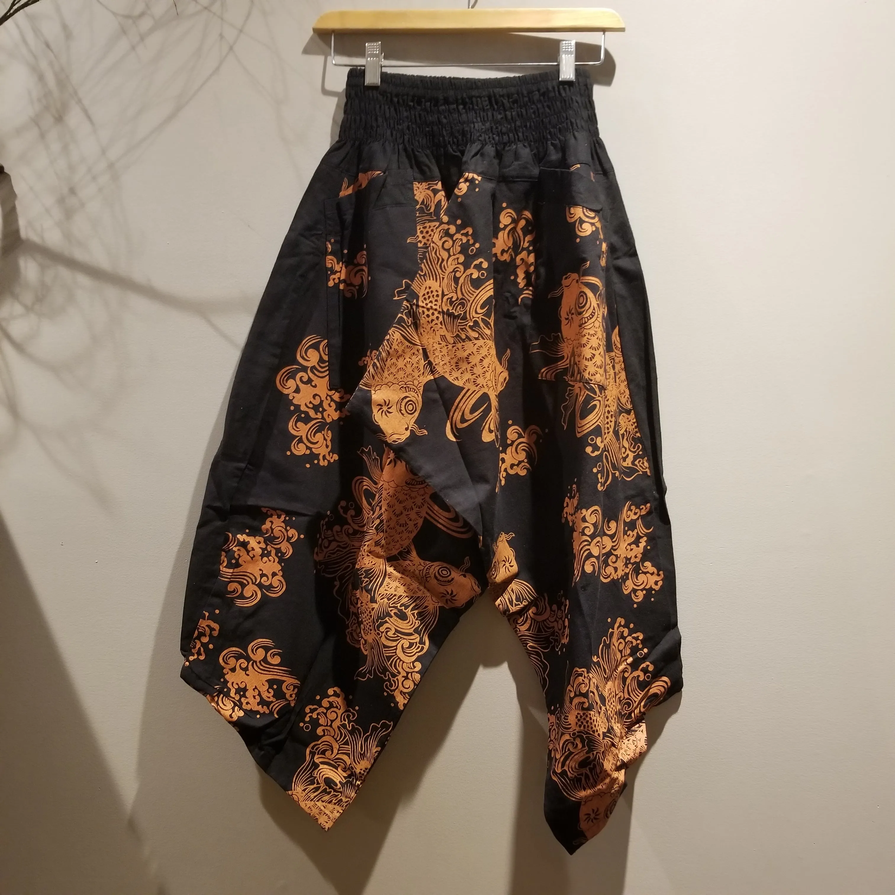 Orange Black Koi Fish Elastic Waist Samurai Pants