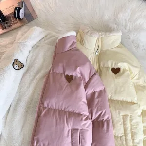 Purpdrank - Cute Embroidery Parkas Coat Women Winter Korean Fashion Thick Loose Warm Jacket Double Sided Design Pink Student Clothes