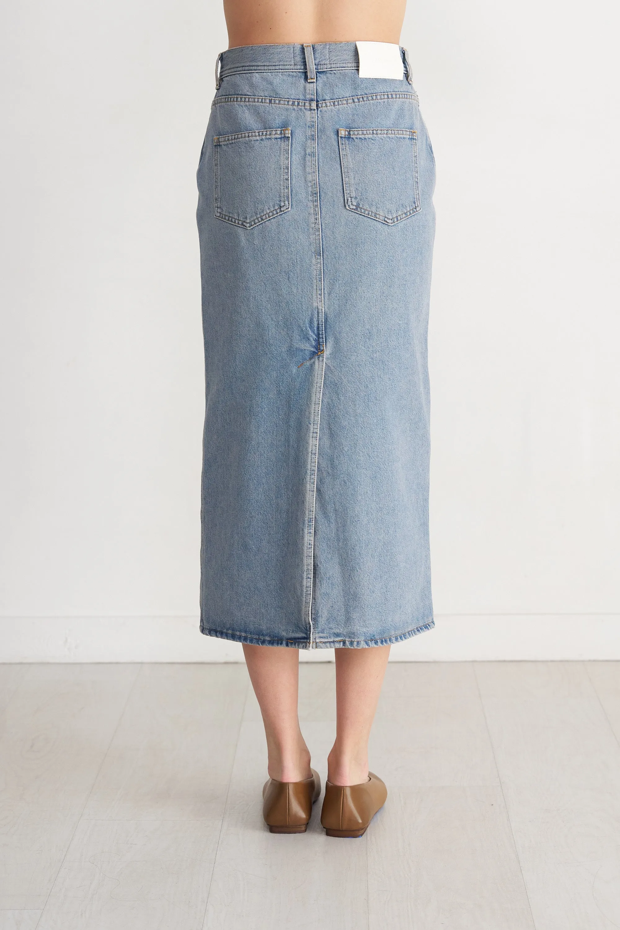 Rona Long Denim Skirt, Washed Light Blue