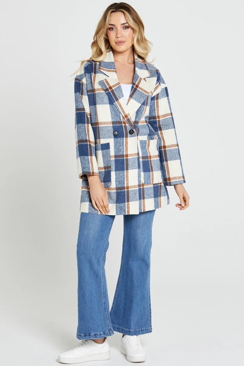 Sass - Gracie Check Coat - Blue Check