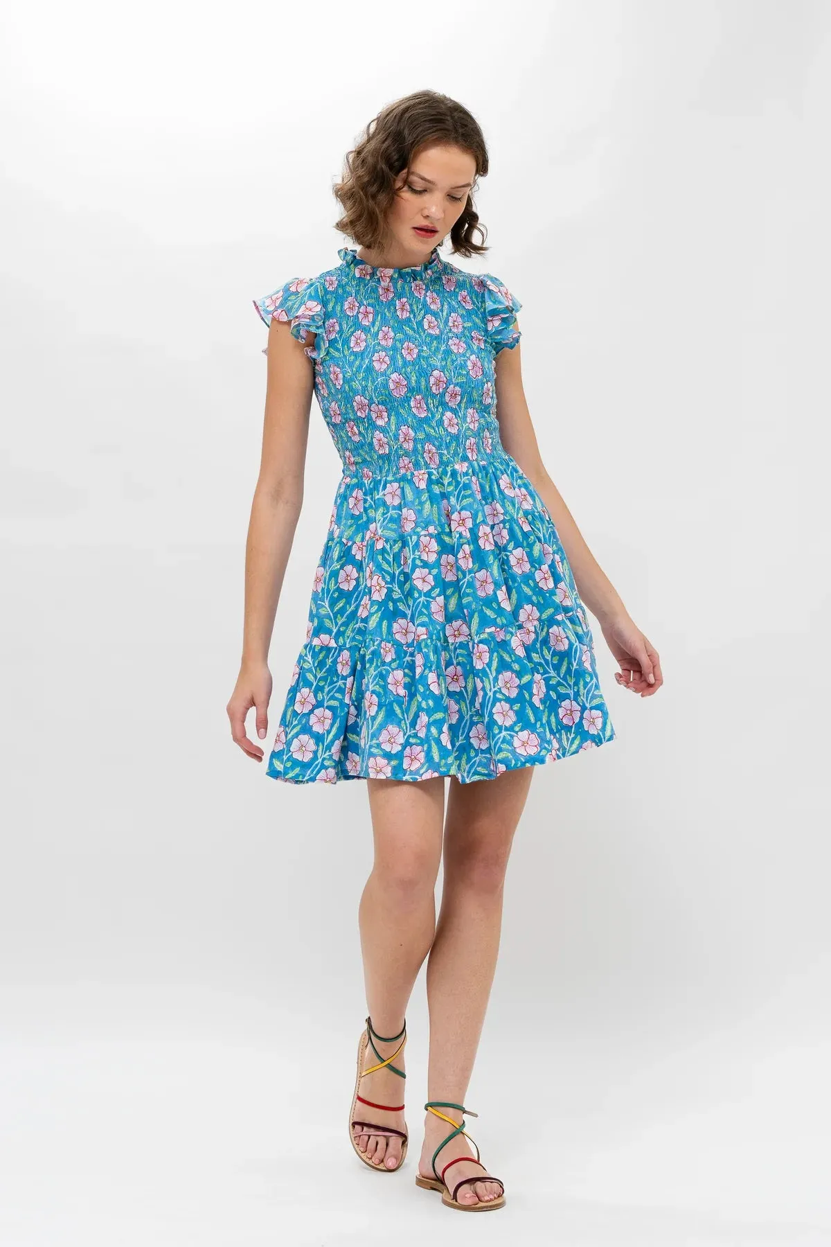 Smocked Flirty Mini Dress - Amalfi Blue