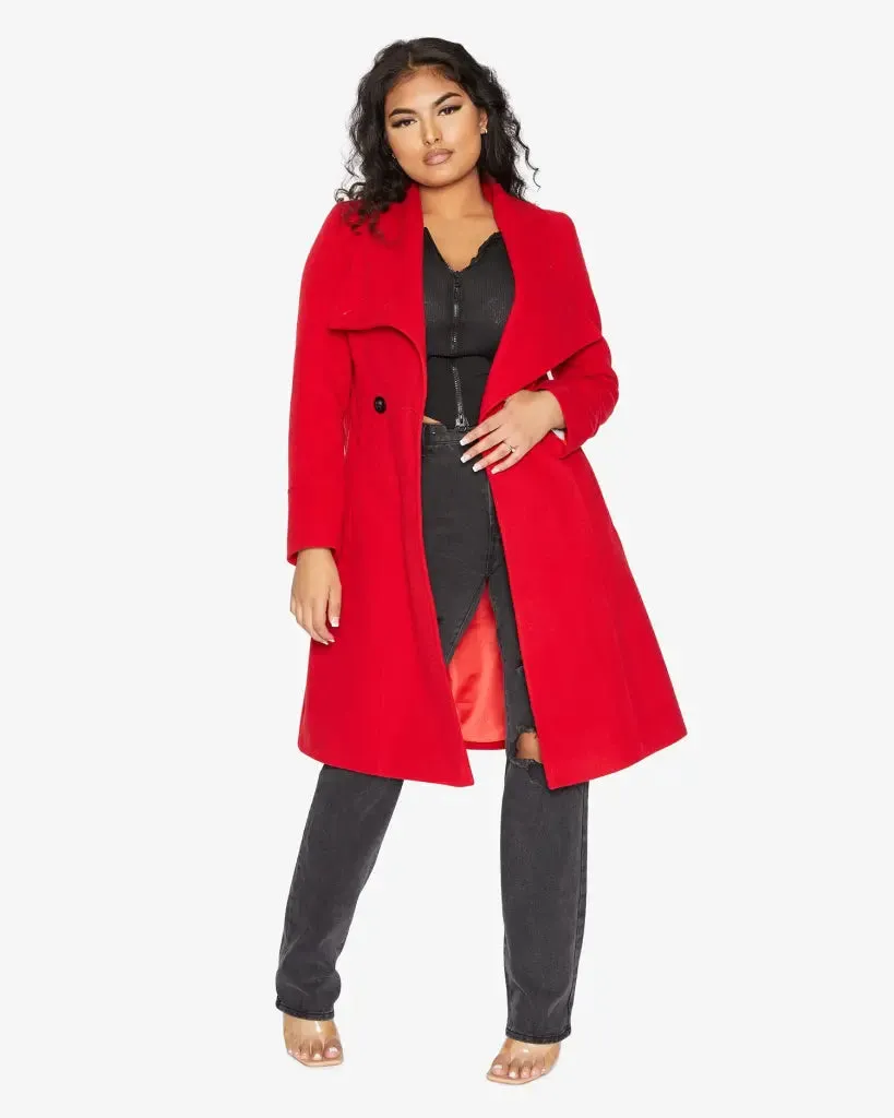 Waterfall Lapel Double Breasted Duster Coat