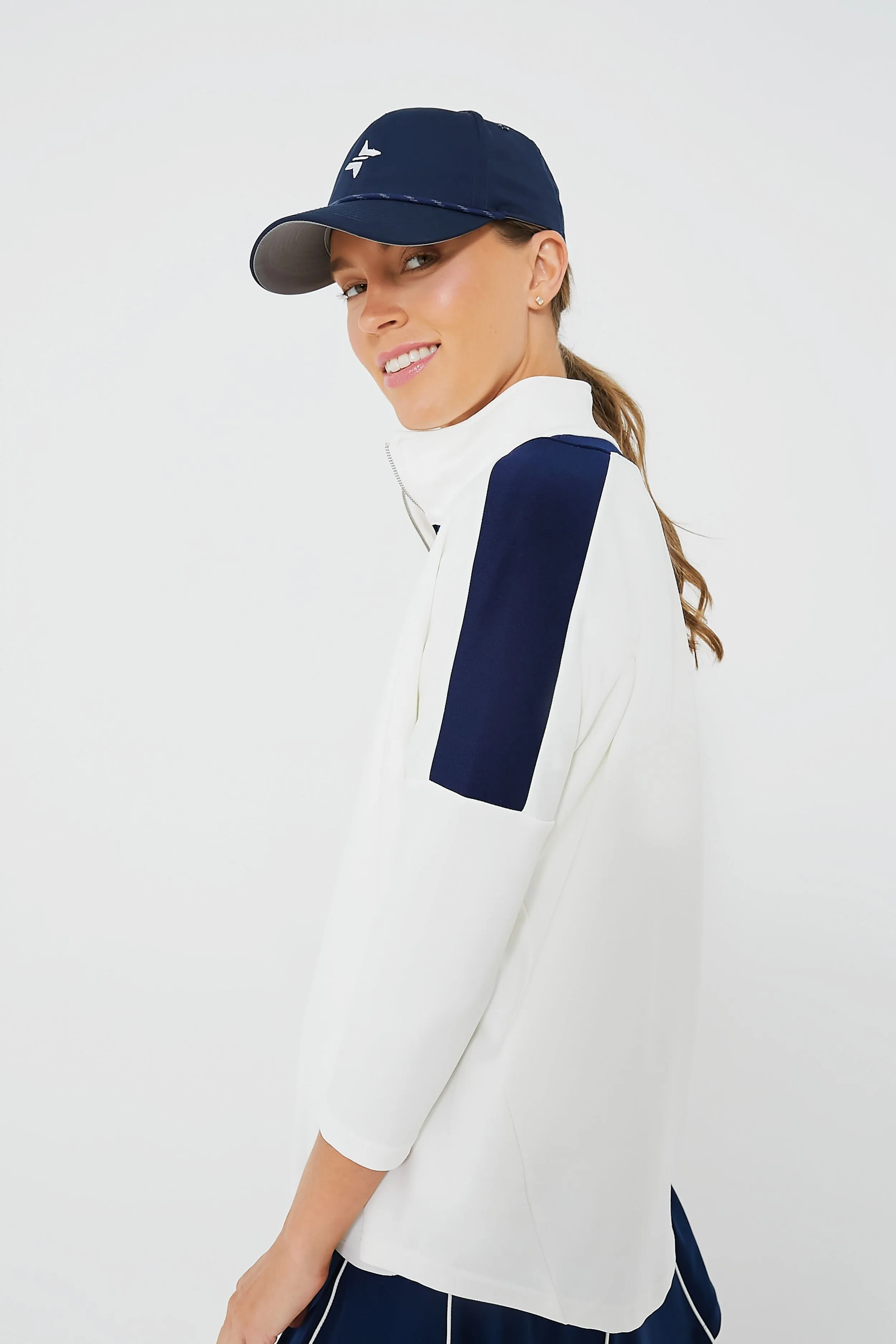 White and Navy Amelie Quarter Zip