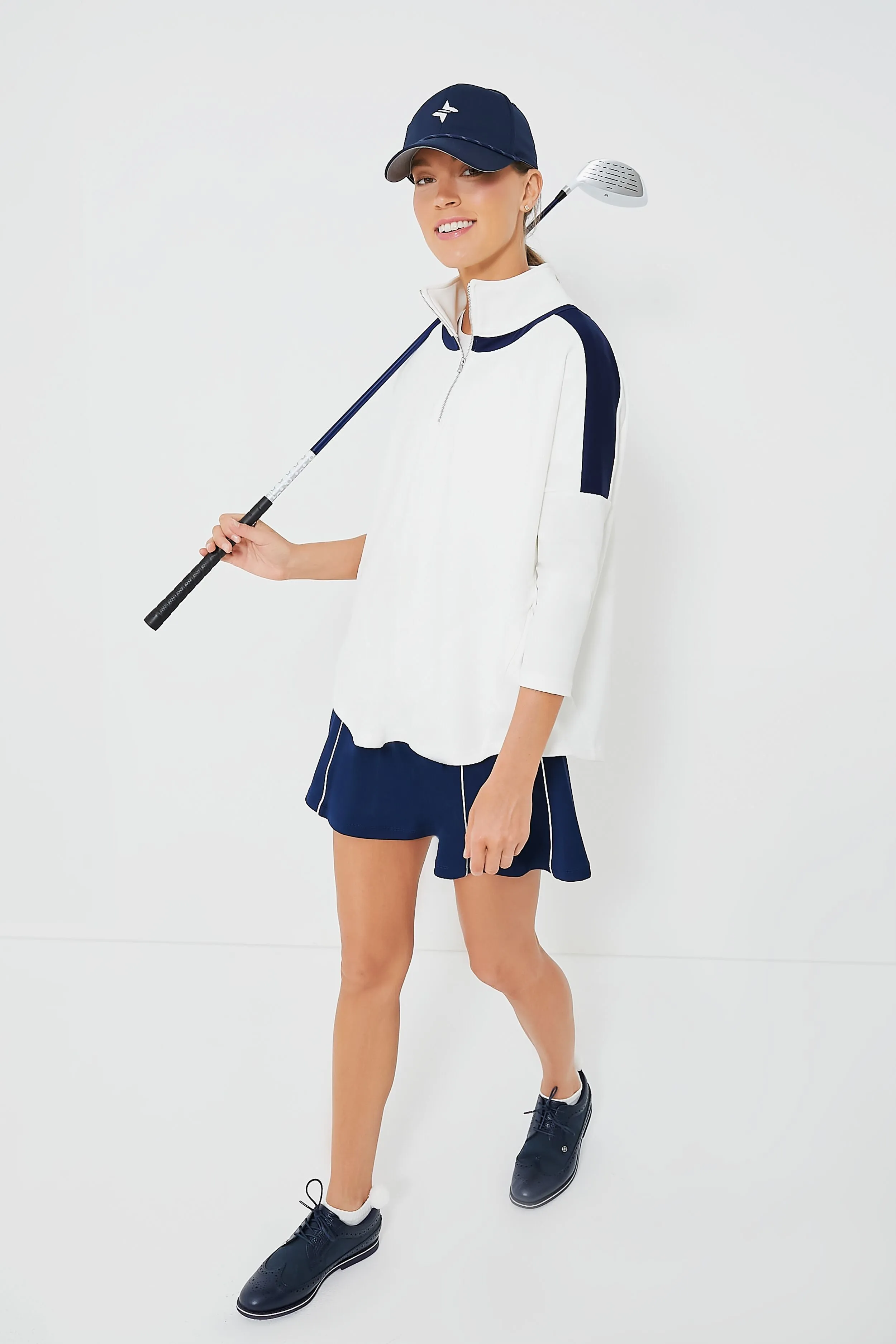 White and Navy Amelie Quarter Zip