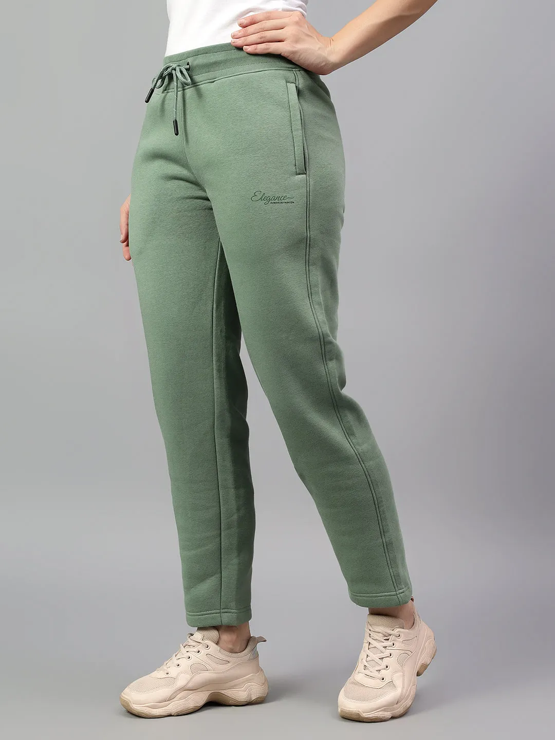 Women's Green Solid Winter Track Pant